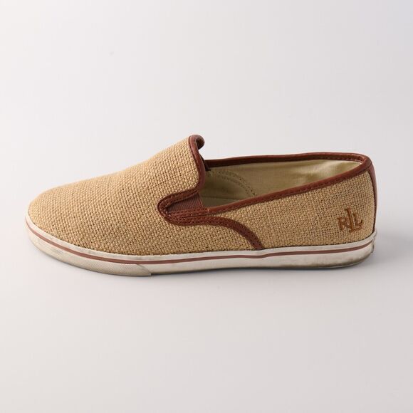Lauren Ralph Lauren Janis Burlap Slip-On Sneakers Tan Brown Casual Preppy Sz 8.5 - Picture 11 of 11